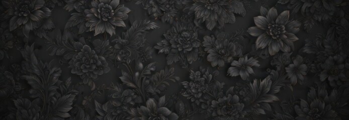 Intricate black charcoal floral wallpaper, textured, elegant design , leaves, scroll