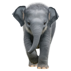Realistic Illustration of an Elephant Walking Towards the Viewer, isolated on transparent background.