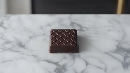 Dark chocolate square confectionery on marble surface, minimalist kitchen background, food photography for website