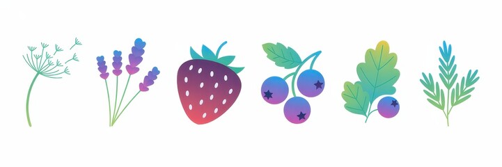 Colorful illustration of various edible plants and fruits