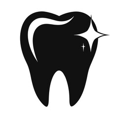 Clean Tooth Silhouette with Sparkles, Dental Care, Black and White Dentistry Concept