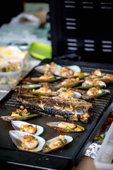 Grilled Seafood Feast on Hot Griddle