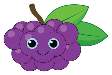 Fresh fruit purple grape with green leaf vine cartoon vector isolated illustration.