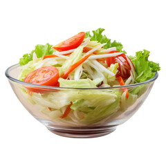 Fresh and Colorful Vegetable Salad in Clear Bowl with Leafy Greens, isolated on transparent background.