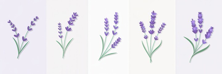 Obraz premium Four illustrations of delicate lavender blossoms.