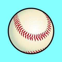 A pristine Baseball, perfectly depicted with vibrant red stitching, set against a cool blue backdrop.