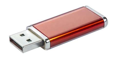 Stylish metallic red and silver USB drive on a clean transparent background