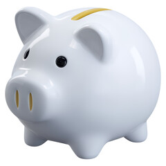 White Piggy Bank with Slots for Coins and Savings Concept, isolated on transparent background.