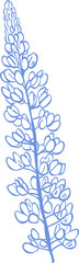 Flower and Leaf Line Art Blue Color Hand Drawn Sketch Style