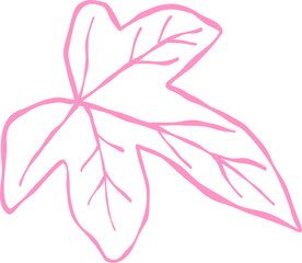 Flower and Leaf Line Art Pink Color Hand Drawn Sketch Style