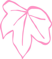 Flower and Leaf Line Art Pink Color Hand Drawn Sketch Style