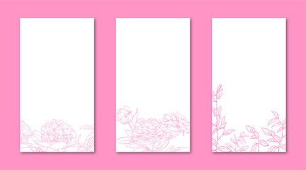 Flower Line Art Frame for IG Instagram Story Social Media Pink Color. Best for wedding invitation, event invitation.