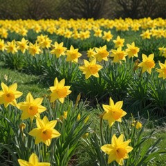 Obraz premium daffodils in spring, daffodils in the garden, yellow daffodils in the garden