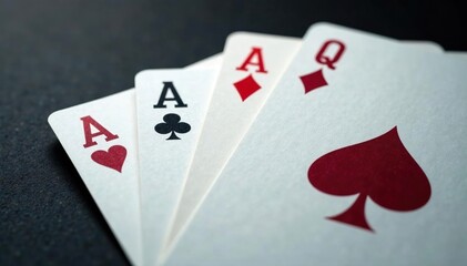 Obraz premium Playing cards arranged in an ace high sequence , four of a kind, game