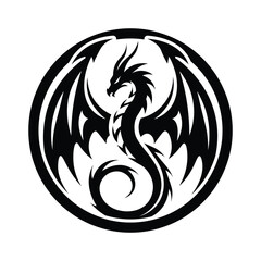 Tribal Dragon Silhouette Logo with Circular Frame