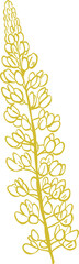 Flower and Leaf Line Art Gold Color Hand Drawn Sketch Style