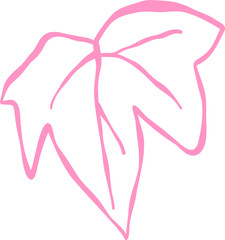 Flower and Leaf Line Art Pink Color Hand Drawn Sketch Style