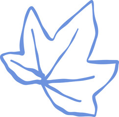 Flower and Leaf Line Art Blue Color Hand Drawn Sketch Style