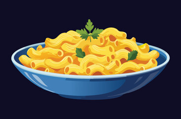 Mac and Cheese Pasta in Bowl - Vector Illustration