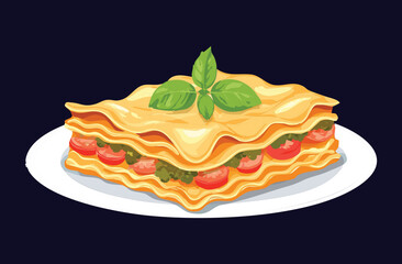 Lasagna Pasta Food on Plate - Vector Illustration