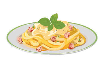 Carbonara Spaghetti Pasta Noodle - Vector Illustration