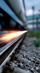 Obraz premium High-speed train streaks across tracks