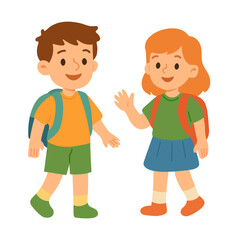 WebVector cartoon of cheerful children in school outfits with backpacks. Standing boy and girl.
