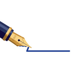 Fountain pen nib writing blue ink line on white background vector illustration simple design 