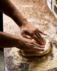 Italian preparing  dough for gourmet pizza