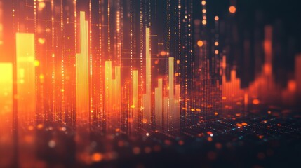 Fototapeta premium Abstract data visualization shows glowing bars and digital network, emphasizing business, insights, technology.