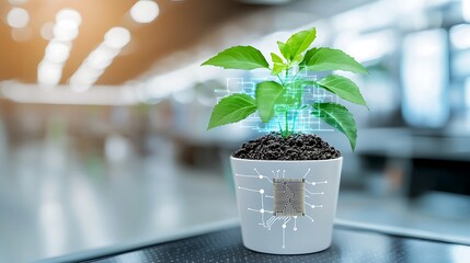 Innovative green technology planting indoor environment digital growth futuristic viewpoint