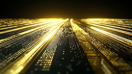 Exploring the dynamic digital landscape futuristic golden data streams in virtual realm visualization