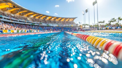 Naklejka premium Exciting swimming championship event stadium sports photography aquatic environment dynamic viewpoint