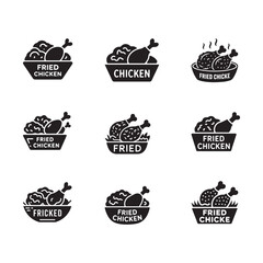 Black Icon Fried Chicken Vector bundle