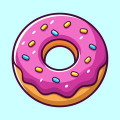 Cartoon image of a delicious pink frosted donut with sprinkles