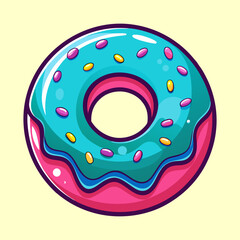 A delicious looking donut with bright blue frosting and colorful sprinkles