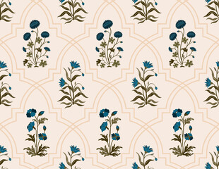 Hand drawn colourful geometric flowers, seamless patterns with floral for fabric, textiles, clothing, wrapping paper, backdrop, banner, illustration, abstract backgrounds.
