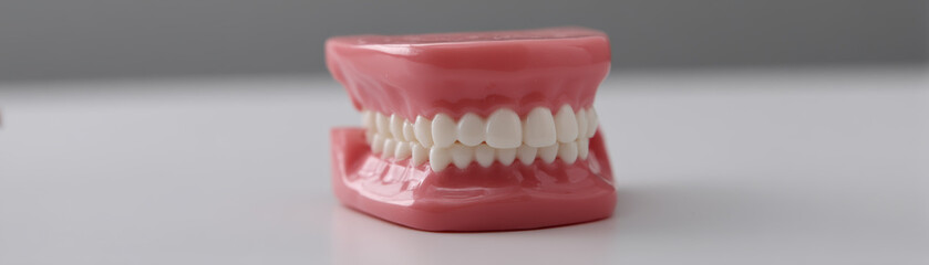 Obraz premium detailed model of jaw with retainer gently inserted, showcasing alignment of teeth and dental structure. This educational tool is ideal for demonstrating oral health and orthodontic practices