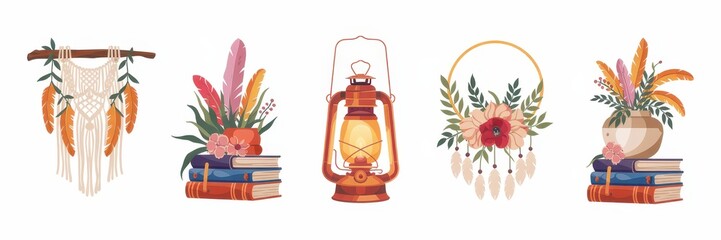 Decorative wall hangings and floral arrangements