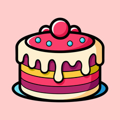 Colorful Cartoon Cake with Cream Drip and Toppings on a Plate