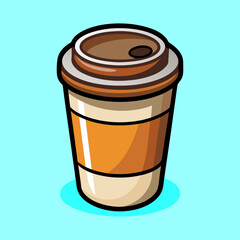 Illustration of an orange and beige coffee cup with a lid