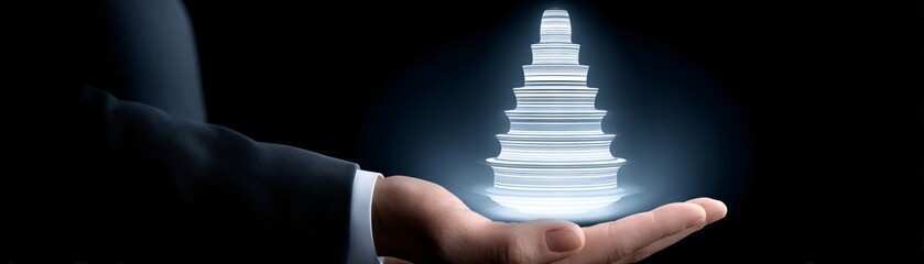 In a futuristic office space, a real estate agent employs holographic 3D render models to explore innovative property designs. The blurred background enhances the futuristic aesthetic, underscoring