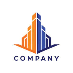 Abstract Building Icon, Geometric Skyline Logo Design, Orange and Blue Corporate Identity
