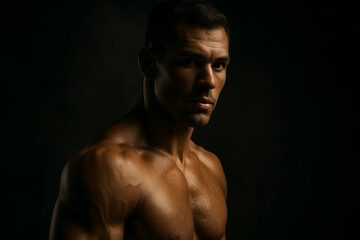 muscular young man with naked torso