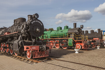 Classic vintage retro train trains steam locomotive locomotives in Belarus.