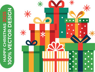 Colorful Christmas Gift Boxes Vector Illustration for 2025 Holiday Season
