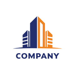 Fototapeta premium Building Logo Design, Abstract Architecture Icon, Modern Cityscape, Corporate Symbol, Blue & Orange