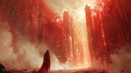 Dystopian vision inspired Book of Enoch featuring noncanonical religious texts Pseudepigrapha hyper realistic depiction of fallen angels Nephilim set against a futuristic background with writing space