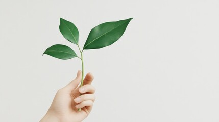 Hand holding green sprout against white background, growth concept