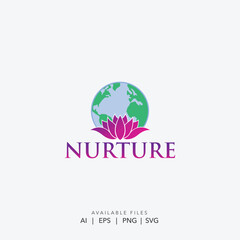 Nurture Earth Logo Vector | Lotus Globe Eco Wellness Graphic Design
